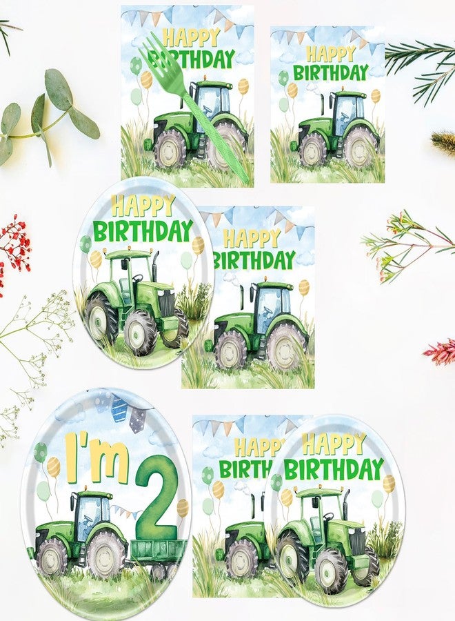 Rakuto Tractor 2nd Birthday Decorations Supplies, 96PCS Tractor Party Plates Napkins and Forks Set, Disposable Farm Two Years Old Birthday Tableware for Boys Serves 24 - Image 5